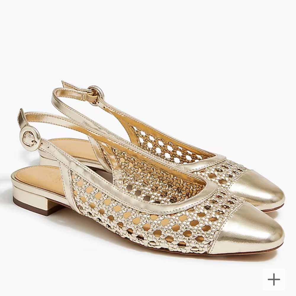 Gold Woven slingback flats, Size 9.5